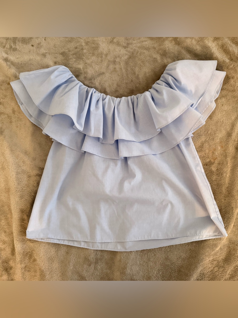 Reserved Light Blue Off-Shoulder Ruffle Blouse